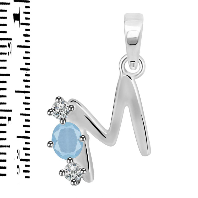 Aquamarine & White Topaz Alphabet M Pendant AQM-RDA-65.