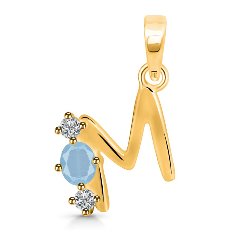 Aquamarine & White Topaz Alphabet M Pendant AQM-RDA-65.