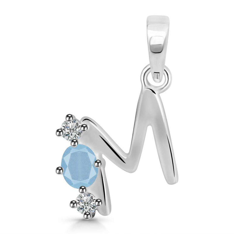 Aquamarine & White Topaz Alphabet M Pendant AQM-RDA-65.