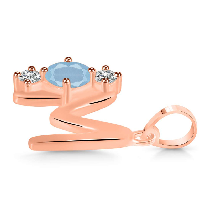 Aquamarine & White Topaz Alphabet M Pendant AQM-RDA-65.