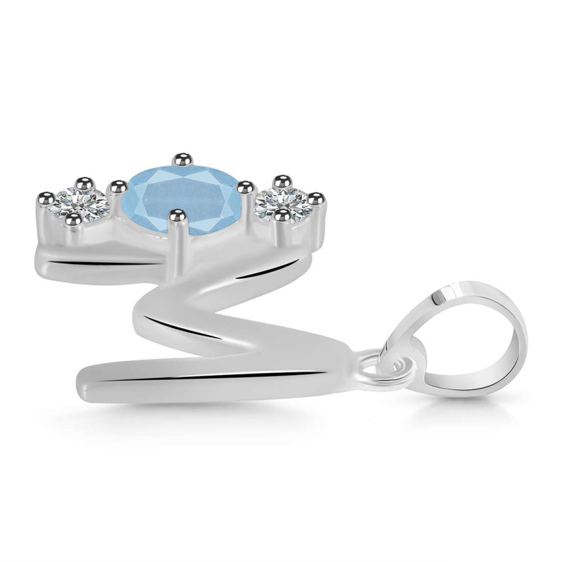 Aquamarine & White Topaz Alphabet M Pendant