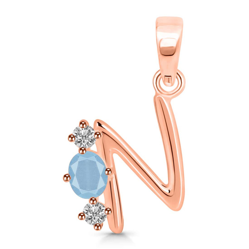 Aquamarine & White Topaz Alphabet N Pendant AQM-RDA-66.