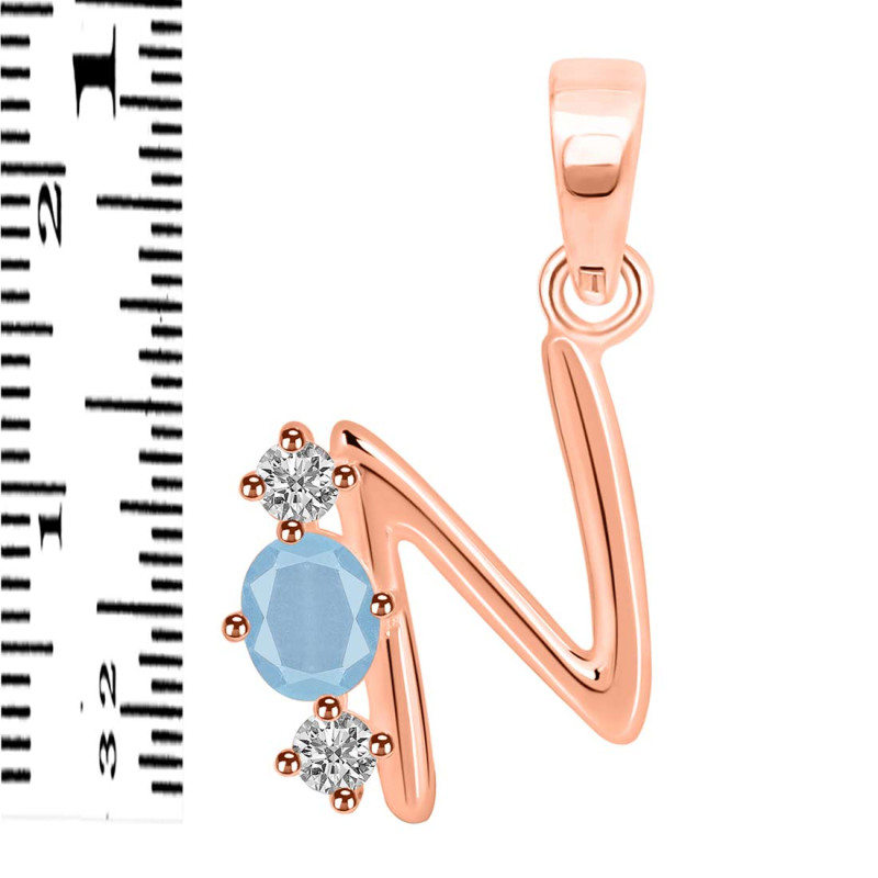 Aquamarine & White Topaz Alphabet N Pendant AQM-RDA-66.
