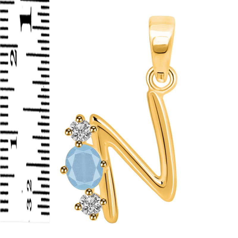 Aquamarine & White Topaz Alphabet N Pendant AQM-RDA-66.
