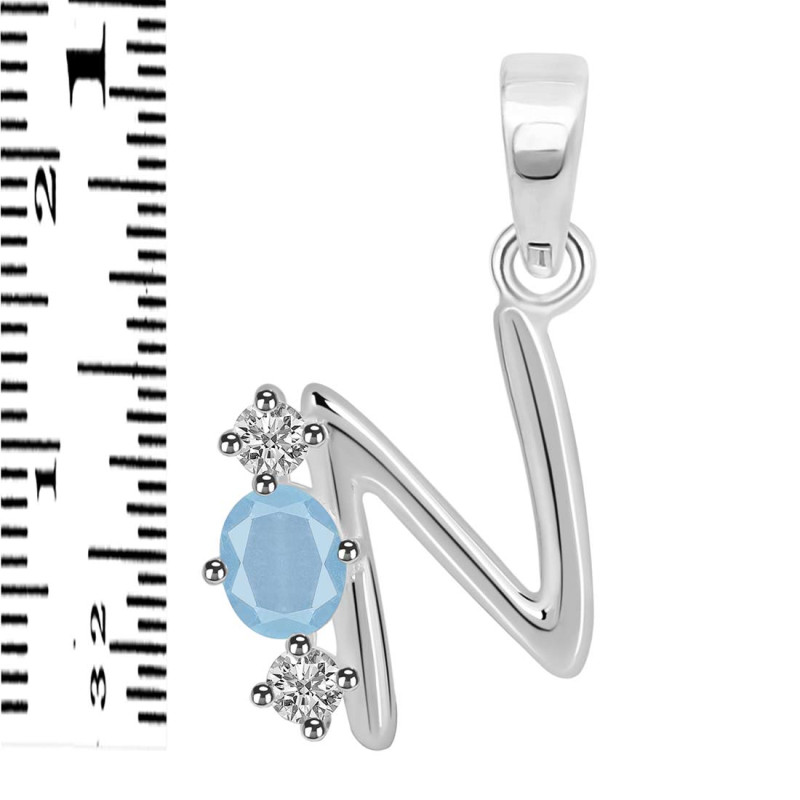 Aquamarine & White Topaz Alphabet N Pendant AQM-RDA-66.