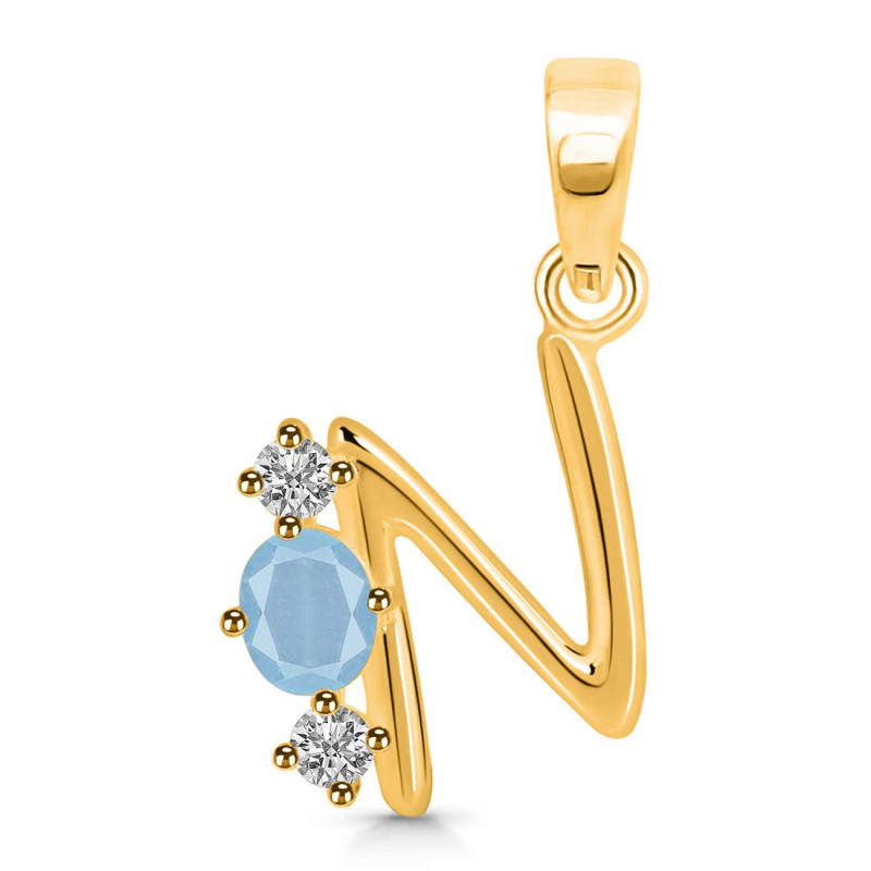 Aquamarine & White Topaz Alphabet N Pendant AQM-RDA-66.
