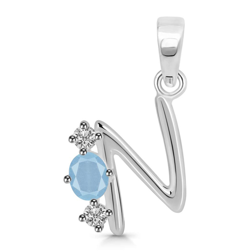 Aquamarine & White Topaz Alphabet N Pendant AQM-RDA-66.