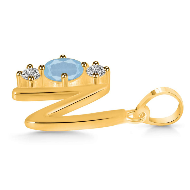 Aquamarine & White Topaz Alphabet N Pendant AQM-RDA-66.
