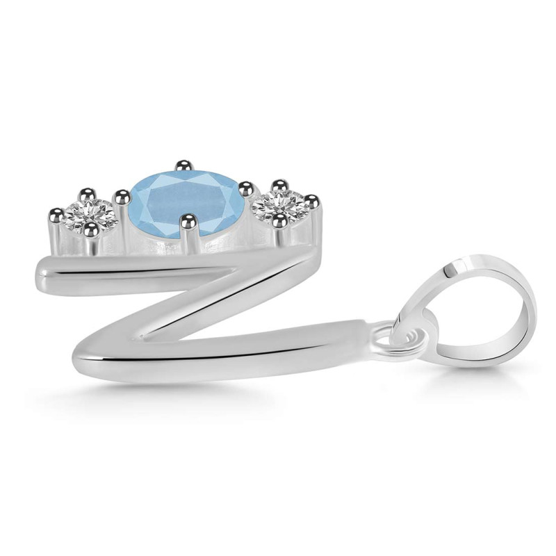 Aquamarine & White Topaz Alphabet N Pendant