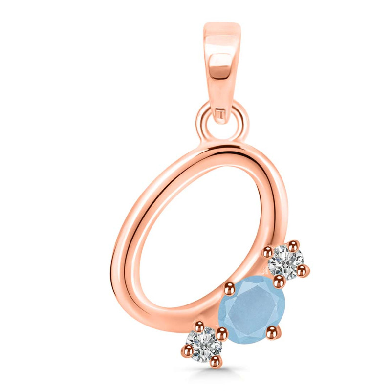 Aquamarine & White Topaz Alphabet O Pendant AQM-RDA-67.