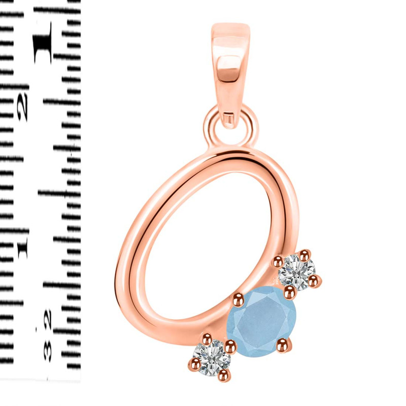 Aquamarine & White Topaz Alphabet O Pendant AQM-RDA-67.