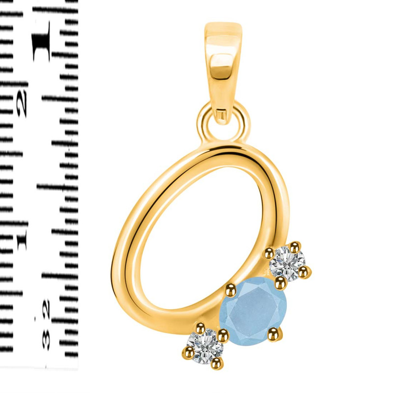 Aquamarine & White Topaz Alphabet O Pendant AQM-RDA-67.