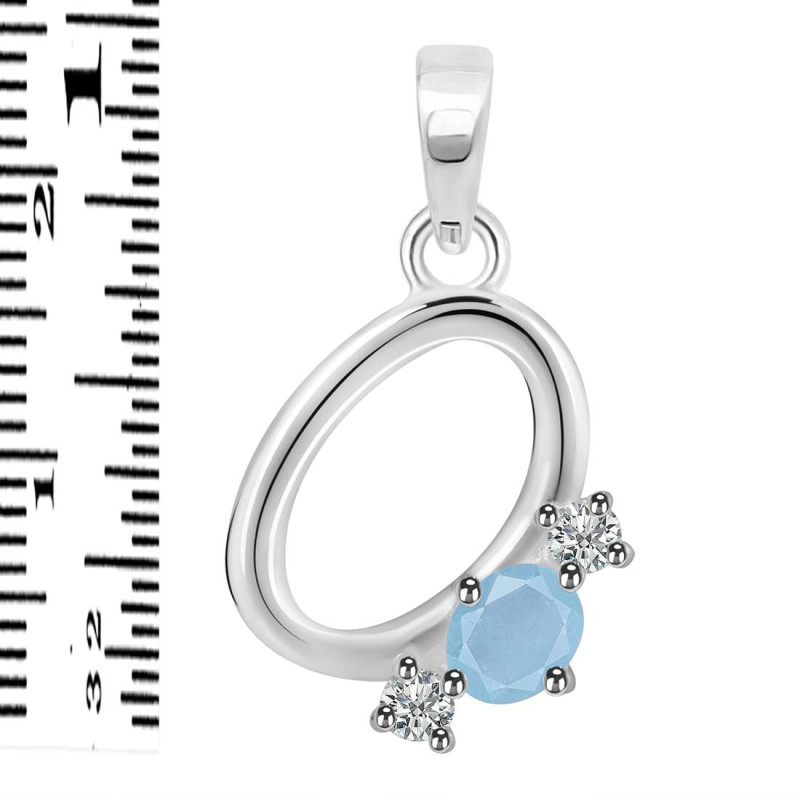 Aquamarine & White Topaz Alphabet O Pendant AQM-RDA-67.