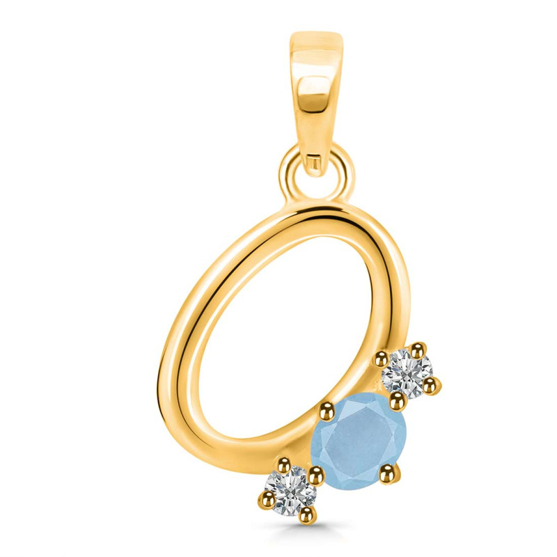 Aquamarine & White Topaz Alphabet O Pendant AQM-RDA-67.