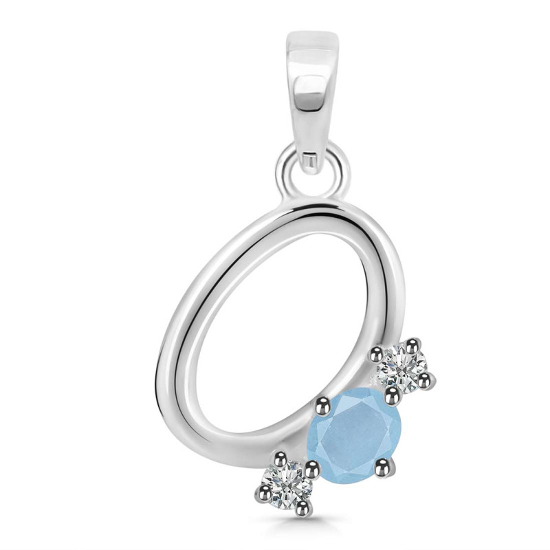 Aquamarine & White Topaz Alphabet O Pendant AQM-RDA-67.