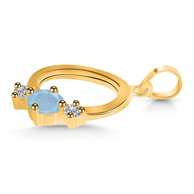 Aquamarine & White Topaz Alphabet O Pendant AQM-RDA-67.