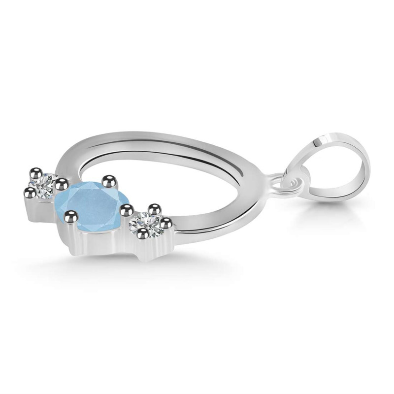 Aquamarine & White Topaz Alphabet O Pendant