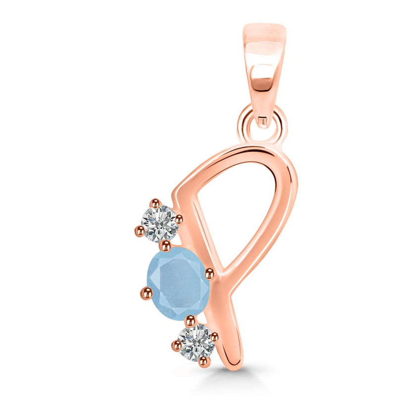 Aquamarine & White Topaz Alphabet P Pendant AQM-RDA-68.