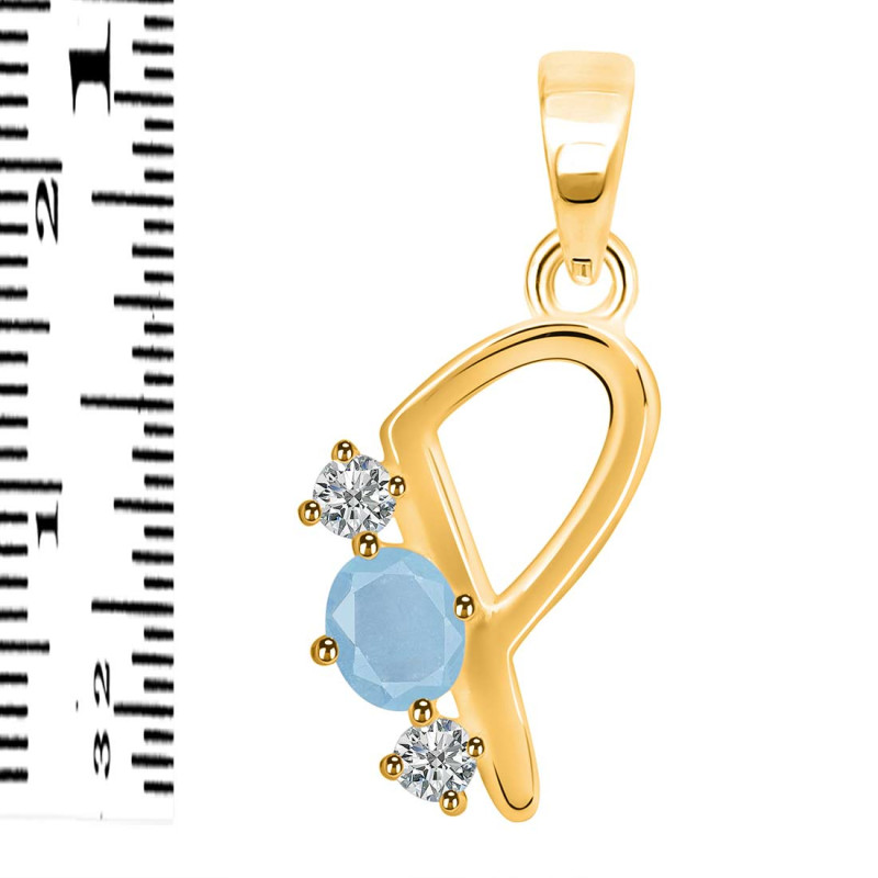 Aquamarine & White Topaz Alphabet P Pendant AQM-RDA-68.