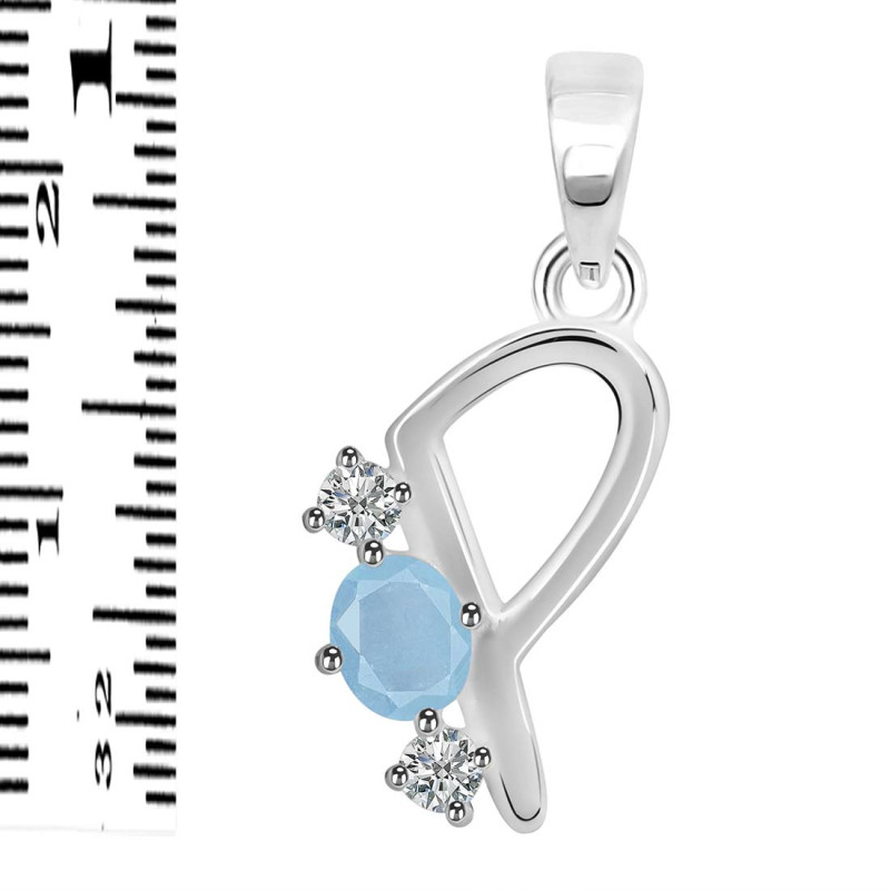 Aquamarine & White Topaz Alphabet P Pendant AQM-RDA-68.
