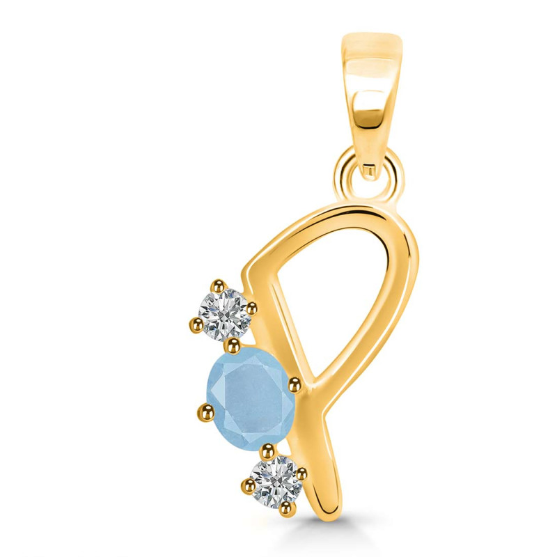Aquamarine & White Topaz Alphabet P Pendant AQM-RDA-68.