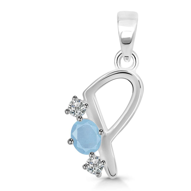 Aquamarine & White Topaz Alphabet P Pendant AQM-RDA-68.