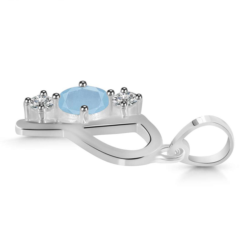 Aquamarine & White Topaz Alphabet P Pendant