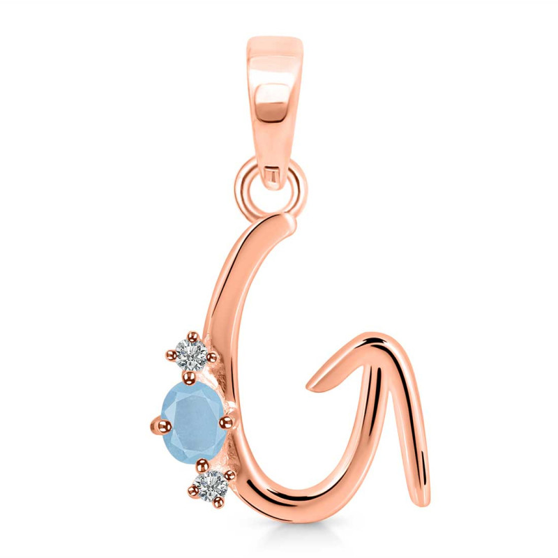Aquamarine & White Topaz Alphabet G Pendant AQM-RDA-7.