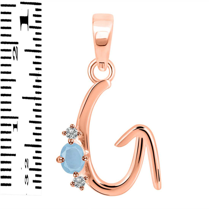 Aquamarine & White Topaz Alphabet G Pendant AQM-RDA-7.