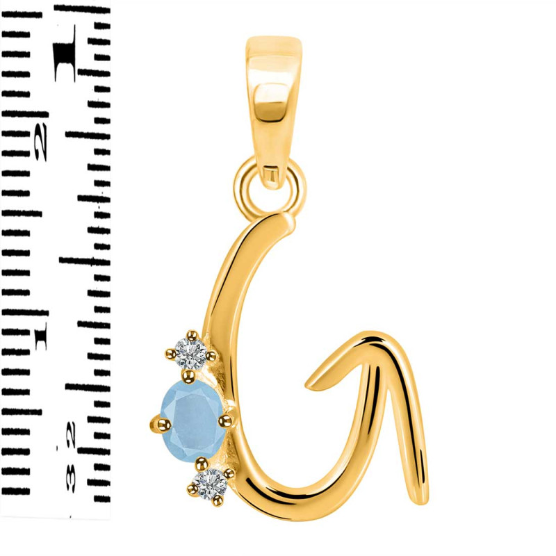 Aquamarine & White Topaz Alphabet G Pendant AQM-RDA-7.