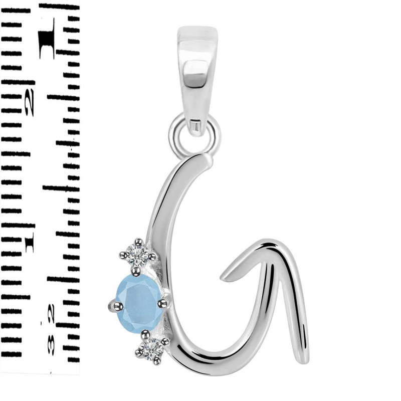 Aquamarine & White Topaz Alphabet G Pendant AQM-RDA-7.
