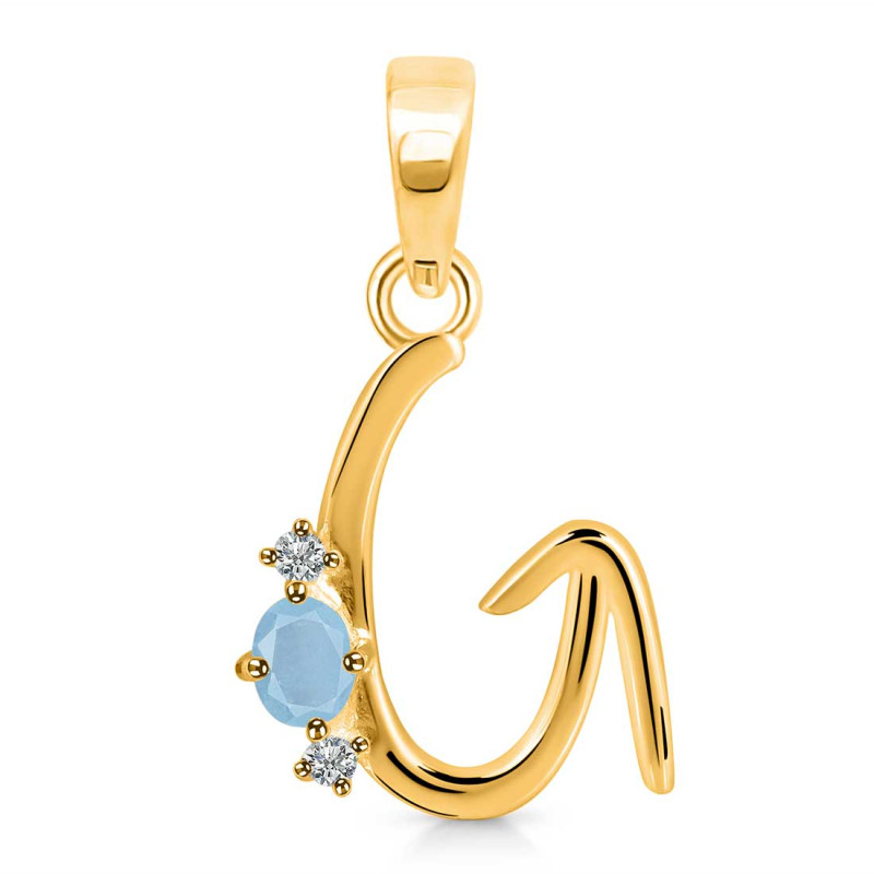 Aquamarine & White Topaz Alphabet G Pendant AQM-RDA-7.