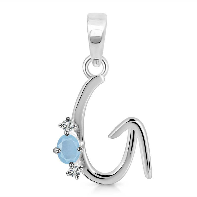 Aquamarine & White Topaz Alphabet G Pendant AQM-RDA-7.