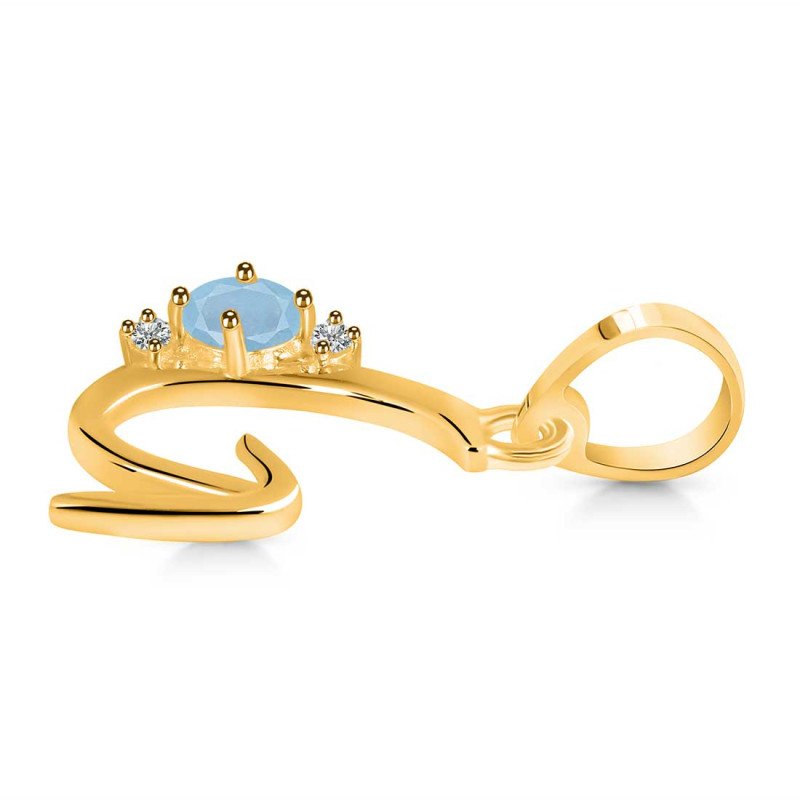 Aquamarine & White Topaz Alphabet G Pendant AQM-RDA-7.