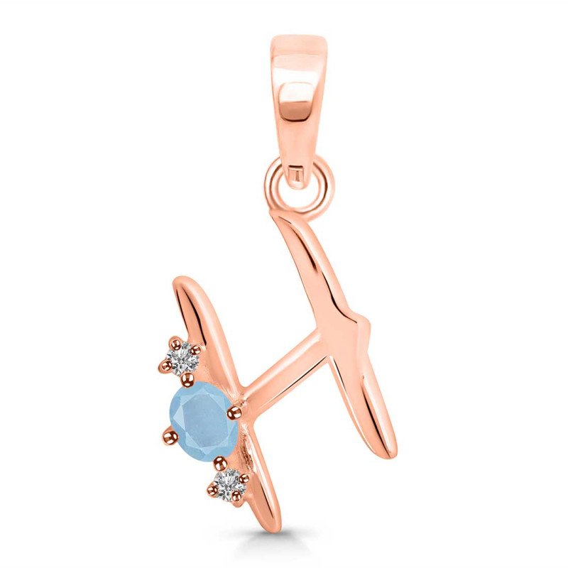 Aquamarine & White Topaz Alphabet H Pendant AQM-RDA-8.