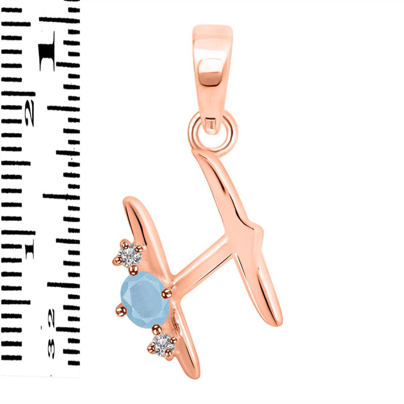 Aquamarine & White Topaz Alphabet H Pendant AQM-RDA-8.