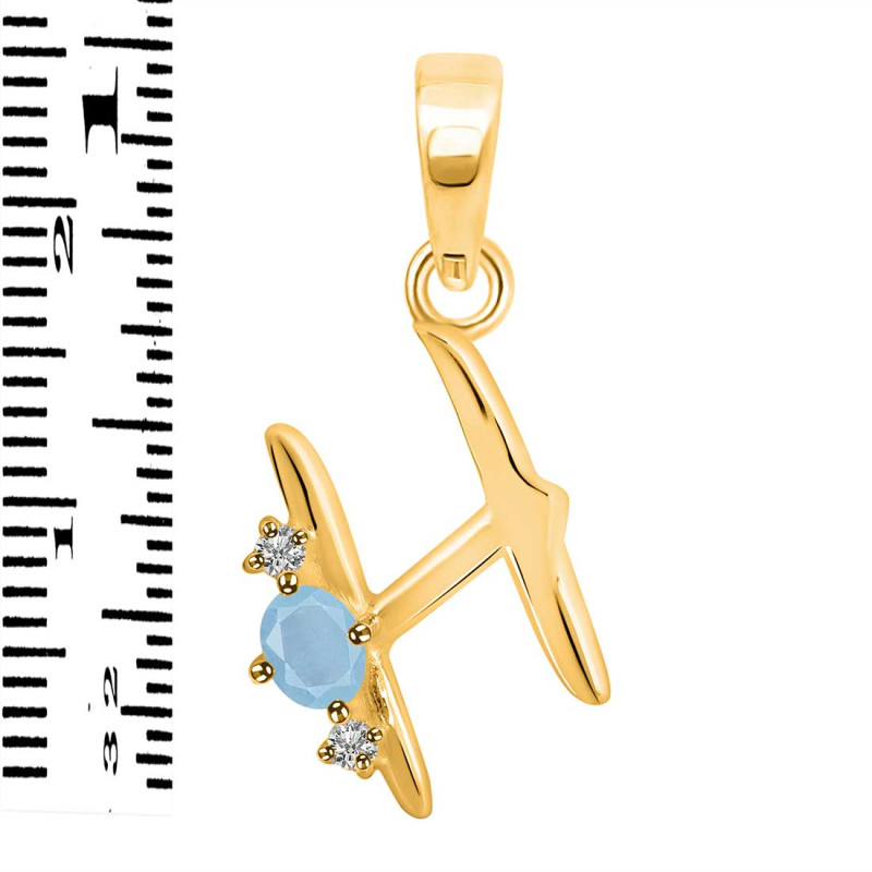 Aquamarine & White Topaz Alphabet H Pendant AQM-RDA-8.