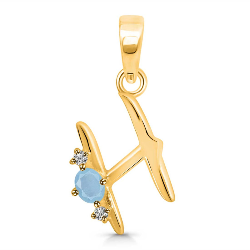 Aquamarine & White Topaz Alphabet H Pendant AQM-RDA-8.