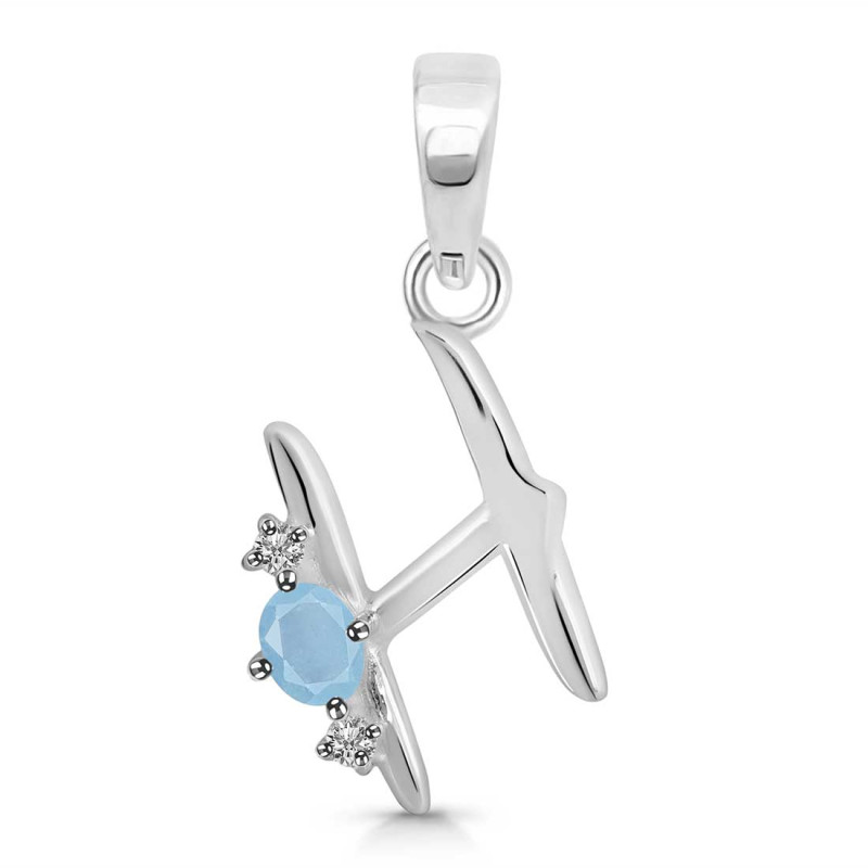 Aquamarine & White Topaz Alphabet H Pendant AQM-RDA-8.