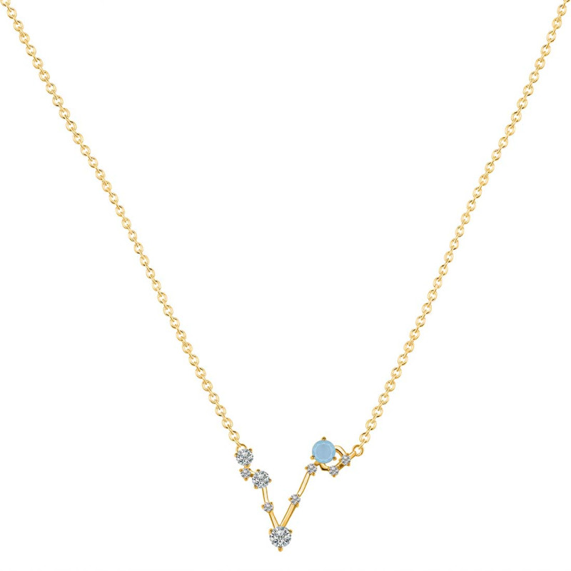 Pisces Zodiac Star Constellation Aquamarine & White Topaz Necklace AQM-RDN-387.
