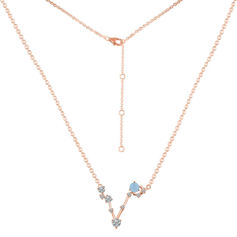 Pisces Zodiac Star Constellation Aquamarine & White Topaz Necklace AQM-RDN-387.