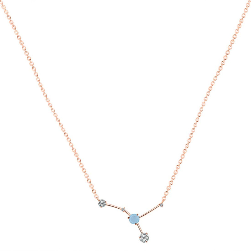 cancer Zodiac Star Constellation Aquamarine & White Topaz Necklace AQM-RDN-486.