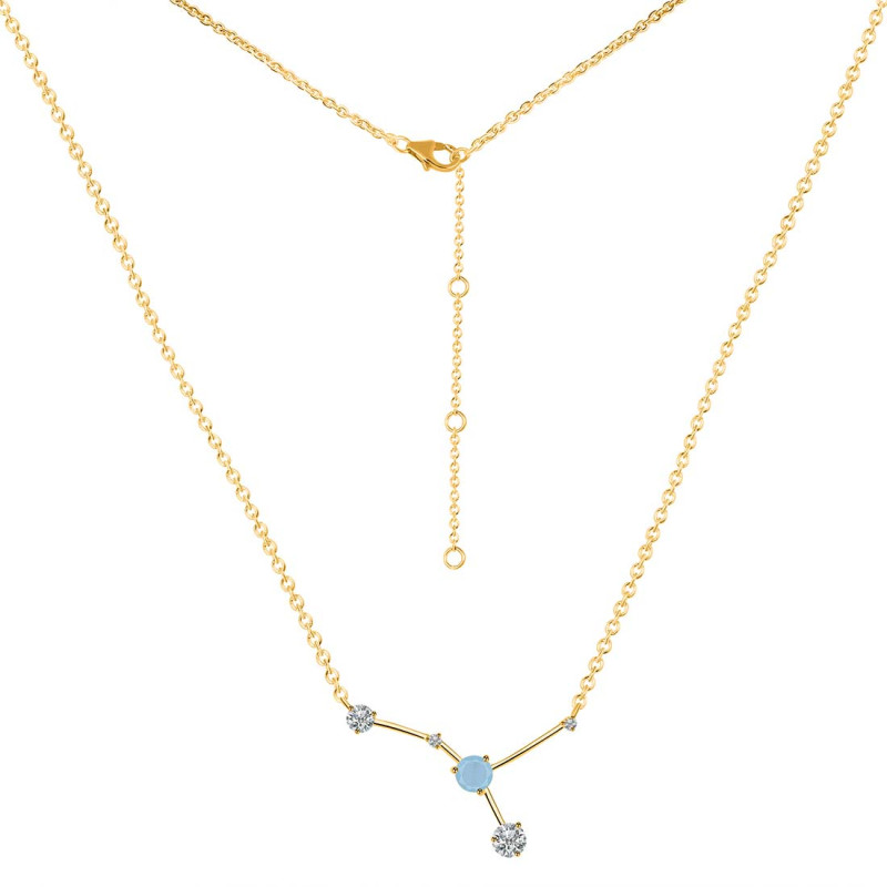 cancer Zodiac Star Constellation Aquamarine & White Topaz Necklace AQM-RDN-486.