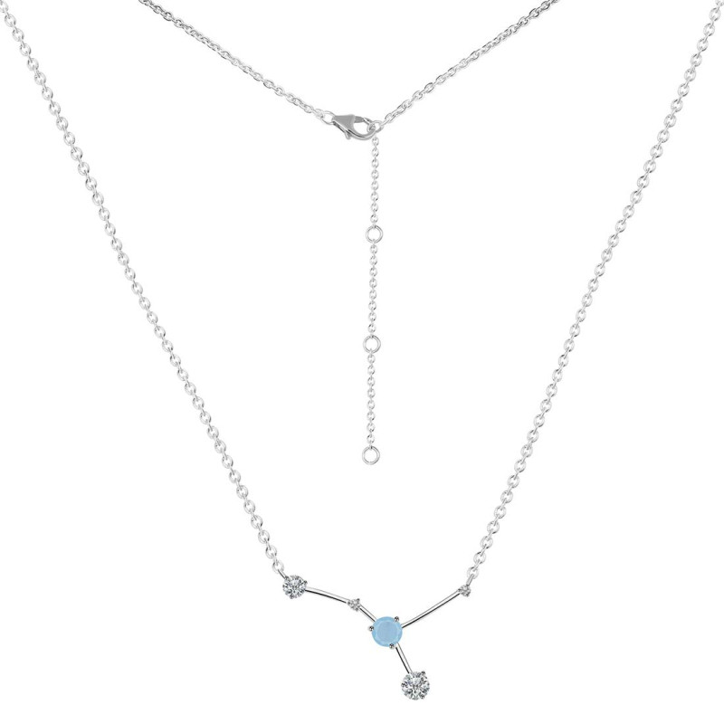 cancer Zodiac Star Constellation Aquamarine & White Topaz Necklace