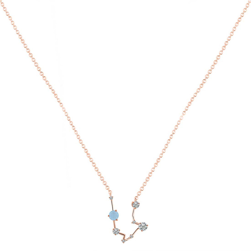 Aquarius Zodiac Star Constellation Aquamarine & White Topaz Necklace AQM-RDN-487.