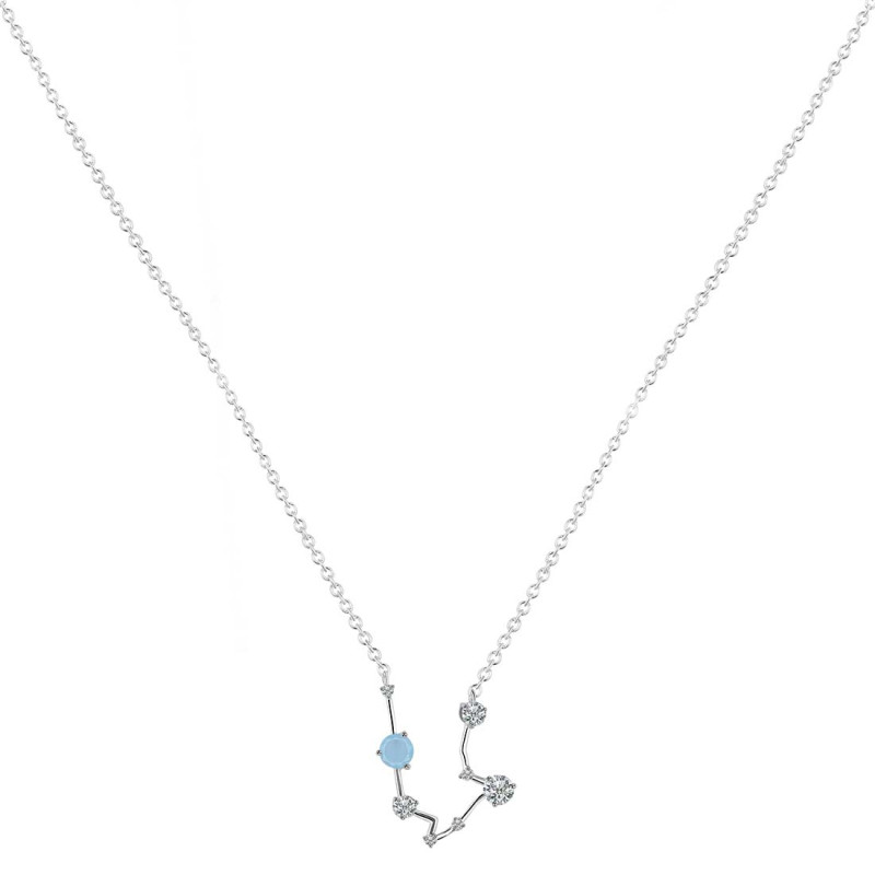 Aquarius Zodiac Star Constellation Aquamarine & White Topaz Necklace AQM-RDN-487.