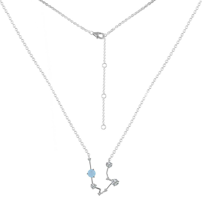 Aquarius Zodiac Star Constellation Aquamarine & White Topaz Necklace