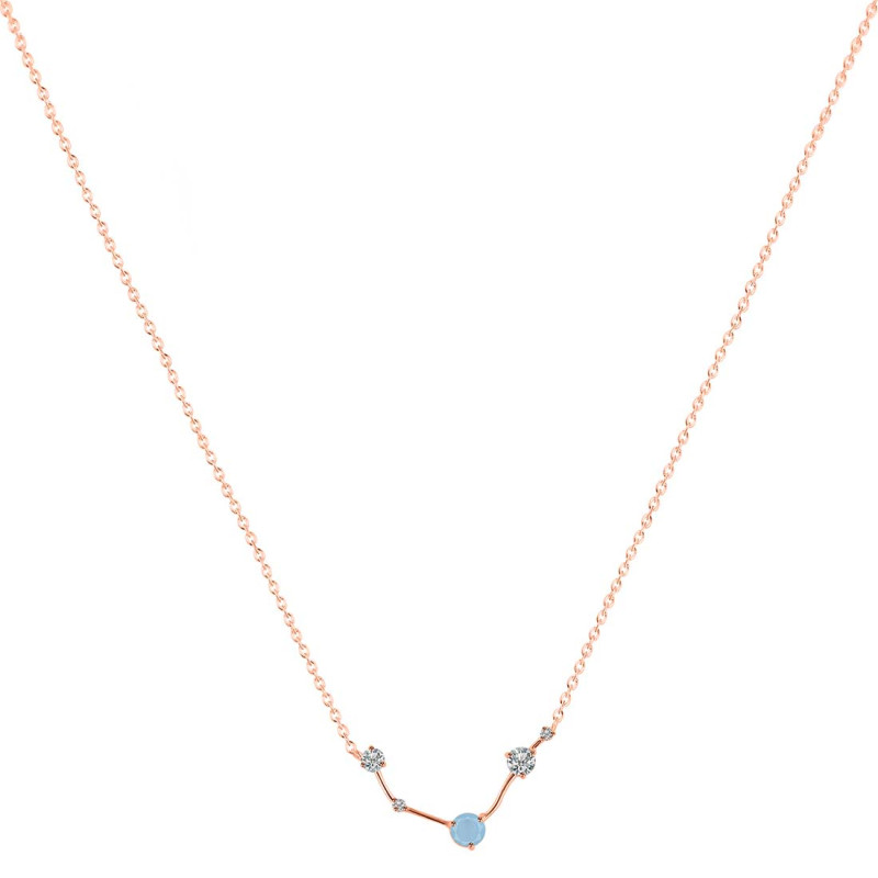 Aries Zodiac Star Constellation Aquamarine & White Topaz Necklace AQM-RDN-488.
