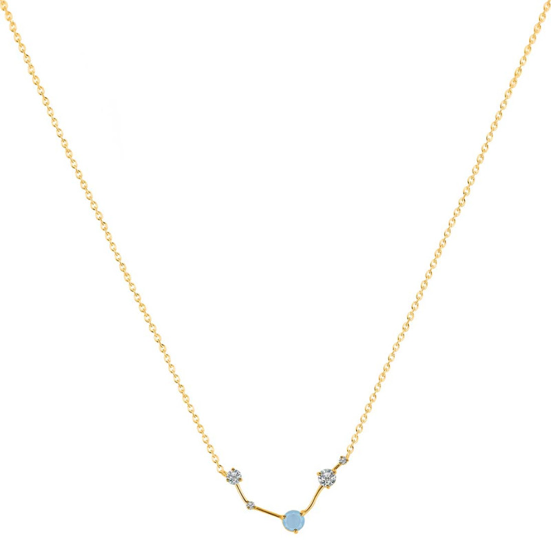 Aries Zodiac Star Constellation Aquamarine & White Topaz Necklace AQM-RDN-488.
