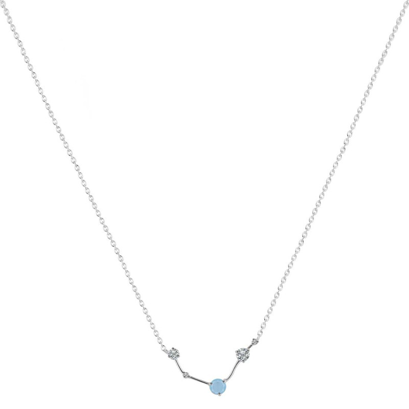 Aries Zodiac Star Constellation Aquamarine & White Topaz Necklace AQM-RDN-488.